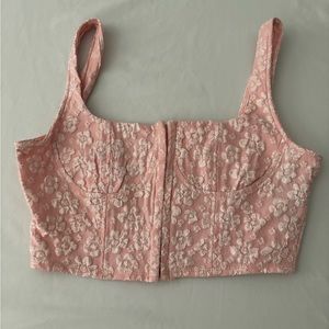 White and pink detailed floral corset top